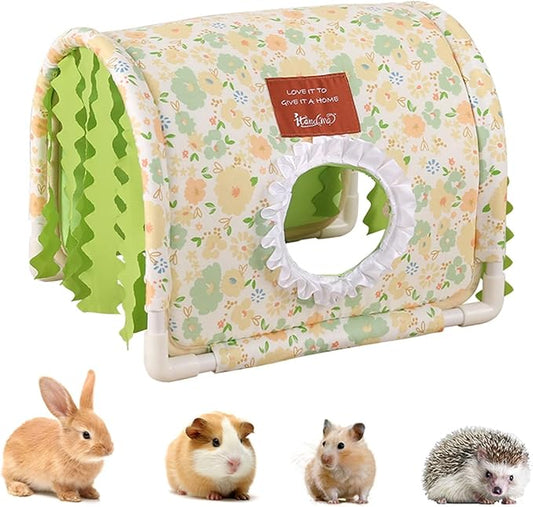 Guinea Pig Hideout Rabbit Hideout No Bottom Guinea Pig Bed Easy to Clean & Breathable Bunny Beds - Small Animal Indoor Habitat for Rabbit Ferret Hedgehog Flower-Branch Mouse (Green Flower)