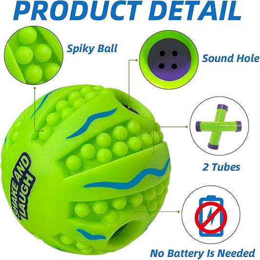Spiky Interactive Dog Toys Ball, Shaking with Gibbering Sound, for Training, Teeth Cleaning & Herding, Wave, XL, 5.51 in (14 cm)