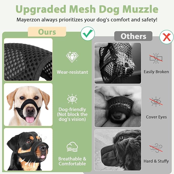 Mayerzon Dog Muzzle with Hook and Loop for Large Medium Small Dogs, Patented Soft Mesh Beagle Labrador Puppy Muzzles for Biting Chewing Grooming, Breathable, Adjustable (Black, XXS)