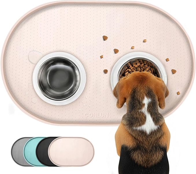 Conlun Dog Food Mat,1/2 Inch Raised Edges Cat Feeding Mat,BPA-Free Silicone Pet Mats for Floor Waterproof,Rubber Placemats for Food and Water Bowls(Natural Tan,18.9"x11.8")