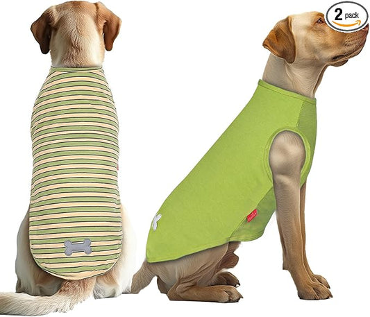 KYEESE 2Pack Dog Shirt, Soft Striped Dogs T Shirts, Lightweight Pet Tank Top, Sleeveless Dog Shirt for Large Dogs, Stretchy Comfortable Pet Vest, Green, 3XL