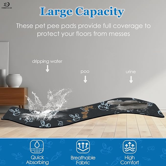 2-Pack Guinea Pig Cage Liner Washable, 24in x 36in Ultra-Absorbent Guinea Pig Bedding for Cage Non-Slip Leak-Proof Pee Pads for Dogs Rabbit Bunny Cat Litter Mat, Navy