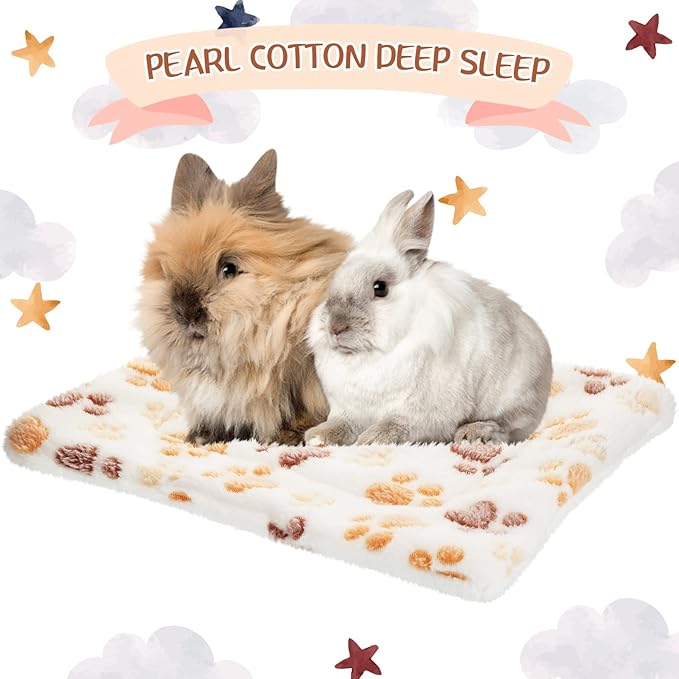 Jetec 2 Pieces Guinea Pig Bed Rabbit Bed Warm Small Animal Hamster Bunny Mats Winter Warm for Bunny Hamster Squirrel Hedgehog Chinchilla Small Animal Accessories(White, Light Brown,Paw Pattern)