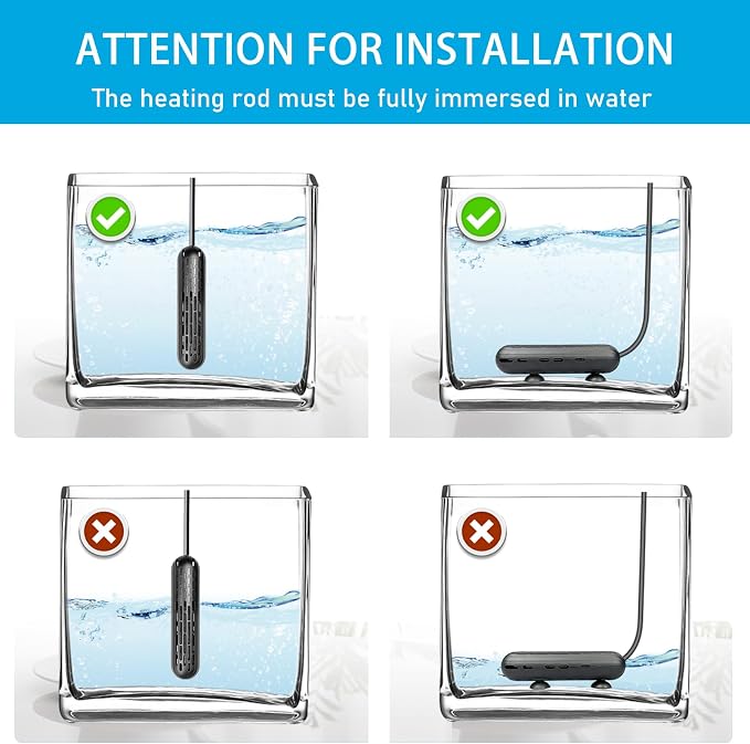 YukiHalu Aquarium Heater 25/50/100/150W with Protective Cover, Mini Fish Tank Heater with External Controller, Temperature Adjustable, Digital Display, Used for 5/10/20/30 Gallons (50W-10Gallon)