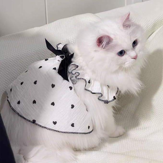 Dog Dresses for Small Dogs Girl Female Dog Cat Clothes Dress Cute Cotton Extra Summer Clothes Bow Decor Printed Love Birthday Outfit Puppy Clothes (Light Pink & Black, Medium)