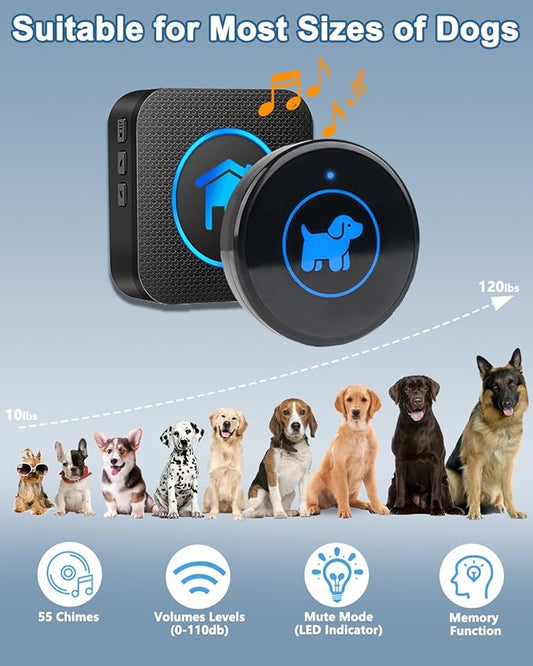 Dog Door Bell 2026 Enhanced Touch, Wireless Doggie Doorbell for Potty Training to Go Outside, IP65 Waterproof, 1000ft Range, 55 Melodies, 5 Modes & Adjustable Volume, 2 Buttons