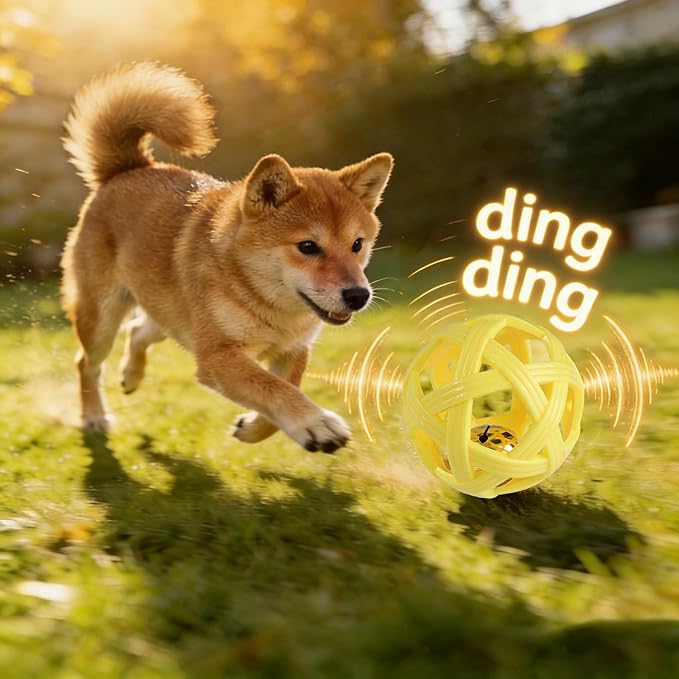 Dog Toy Ball with Bell, TPR Chew Resistant Interactive Fetch Toy for Small to Medium Dogs& Puppies, Lightweight Bouncy Cage-Style Puppy Ball for Boredom Relief & Teething