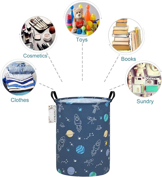 Storage Basket, Nursery Hamper Canvas Laundry Basket Foldable with Waterproof PE Coating Large Storage Baskets for Kids Boys and Girls, Office, Bedroom, Clothes,Toys（Colorful Space ）