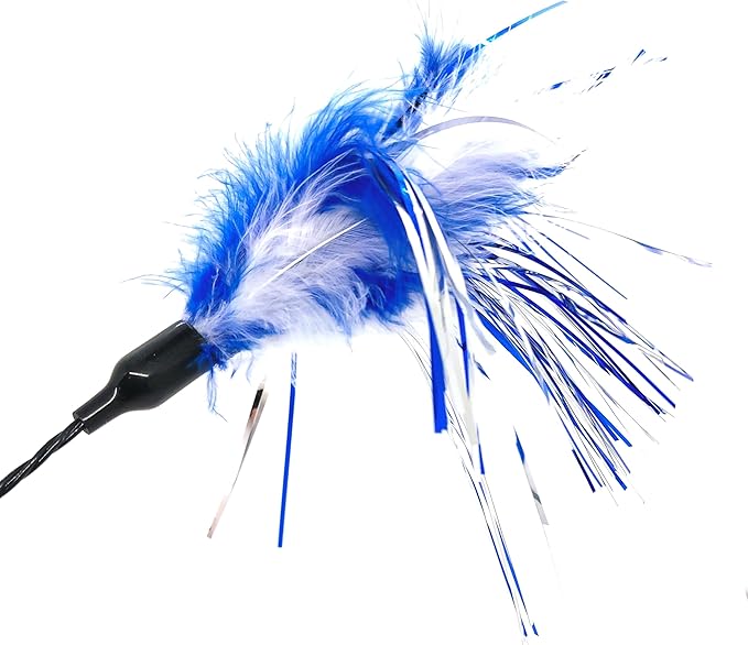 Kats'N Us 18 Inch Wand with Feathers Teaser Cat Toy - Blue, Hunting Instinct Play, Flexible Acrylic Handle, Interactive Exercise Attachment for Indoor Cats
