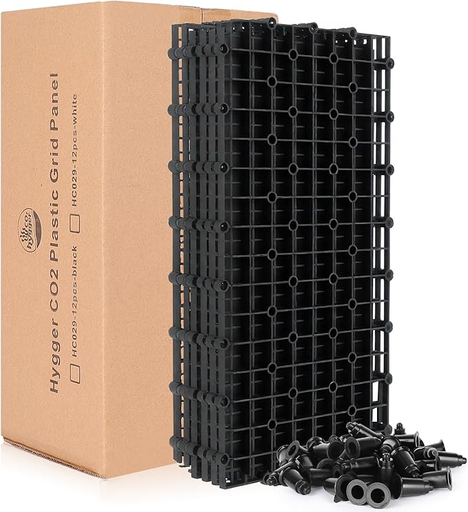 12pcs Aquarium Fish Tank Divider Filter Bottom with Bracket, Plastic Egg Crate Grid (11.6X5.7inch) for Fish Tank Separation, Bottom Filtration & DIY Aquascaping (Black, 72 Brackets)
