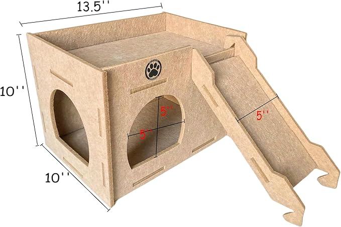 Guinea Pig Felt Hideout & House with Ramp Easy to Assemble Small Animal Sturdy Hut Habitats Decor for Piggies Chinchilla Rat Playing Hiding (Camel)
