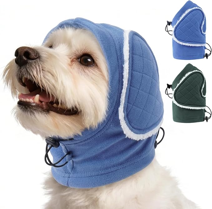 Dog Ear Cover, Dog Ear Muffs Noise Protection & Anxiety Relief, Adjustable Ear Calming Hoodie with Thick Padding, Soft Dog Ear Wrap for Fireworks, Drying, Grooming, Travel (Blue, S)