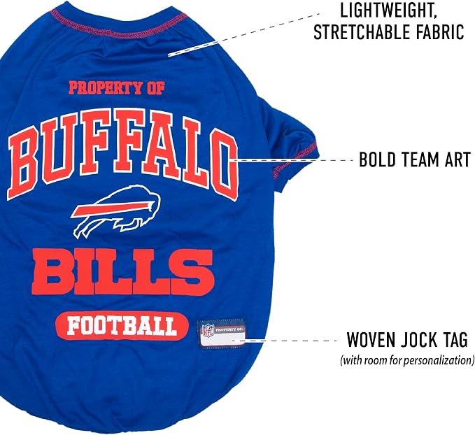 NFL Buffalo Bills Dog T-Shirt for Pets, Size Medium. Officially Licensed Pet Shirt with Team Logo, Soft Stretchable Comfort Fit Apparel for Dogs & Cats