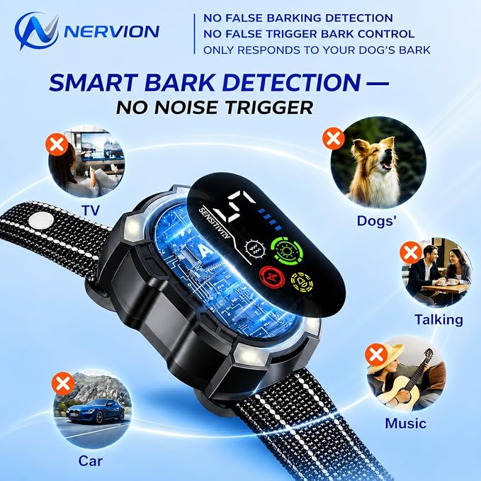 Bark Collar for Dogs, No Bark Dog Collar for Small Medium Large Dogs, Automatic Anti Barking Device, Rechargeable IP67 Waterproof, 5 Sensitivity Levels, LED Light, Dog Bark Collar with Beep Vibration