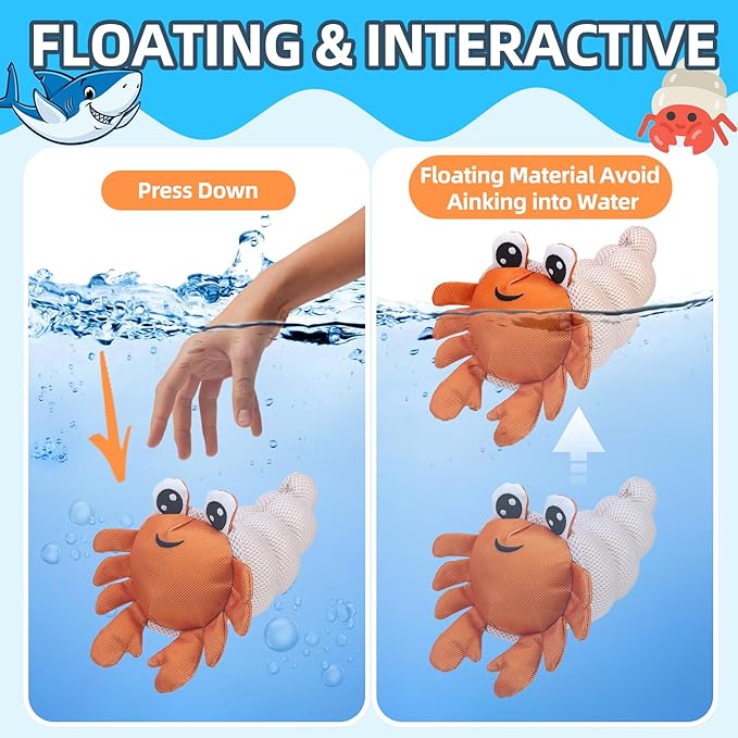 PUPTECK Floating Pool Toys for Dogs - 2 Pack Squeaky Pet Water Toys for Fetch & Training, Interactive Summer Outdoor for Large Small Medium Dogs, Shark & Hermit Crab