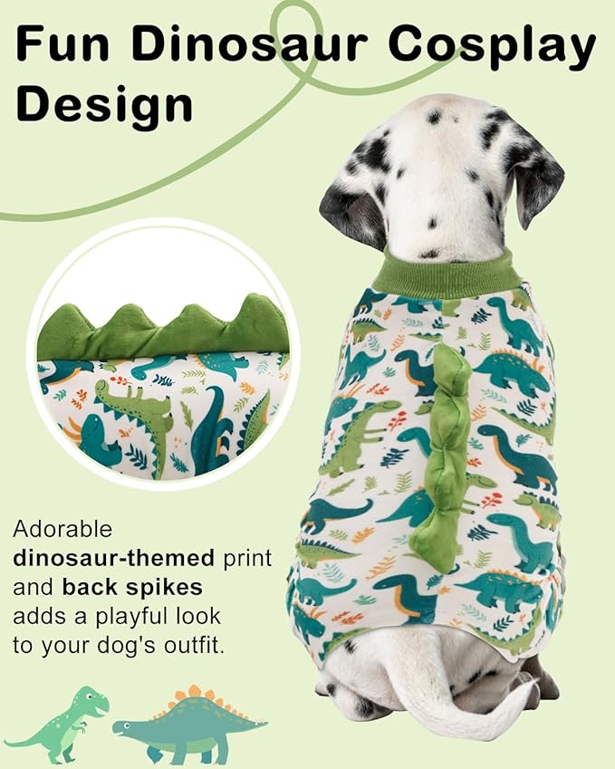 CuteBone Dinosaur Costume Dog Pajamas, Stretchy Spandex Crystal Velvet Sleepwear Coat for Small Dogs, Soft & Warm Pet Outfit Clothes for Cold Weather, Cozy Pullover Design COSP05L