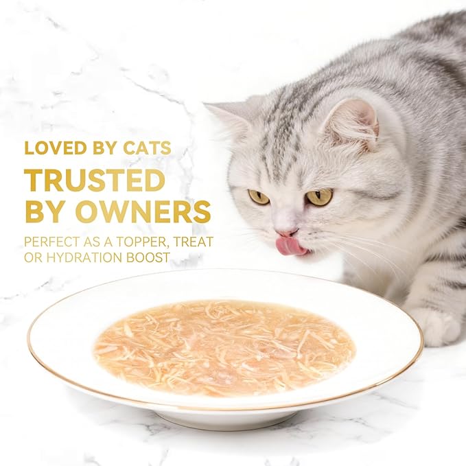 Shredded Chicken in Broth – High-Protein Grain-Free Lickable Cat Food Topper, Chicken & Seafood Variety Pack, 24 Pouches (1.41 oz Each) (48)