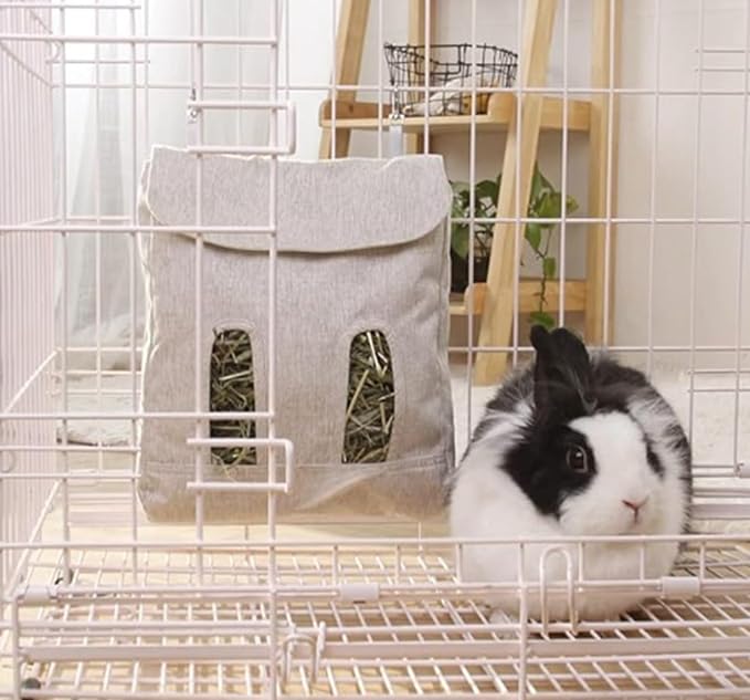 Rabbit Hay Feeder,Hanging Guinea Pig Hay Feeder Storage,Hay Bag for Chinchilla Hamsters Rabbit Guinea Pig Small Animals (3PC, Grey)