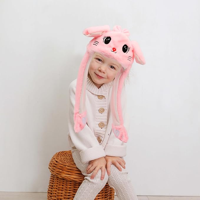 Bubblepompom Animal Hat with Ears Moving Jumping Pop Up Beating Hat Plush Holiday Cosplay Dress Up Funny Gift for Kids