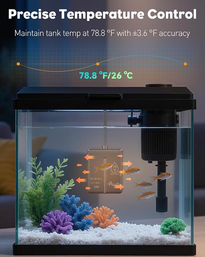 Pawfly 20 W Mini Submersible Aquarium Heater, 1.5-3 Gallon Fish Tanks Heater Betta Heater with Thermostat, Submersible Fishs Tank Heater, Small Aquarium Heaters for Saltwater and Freshwater