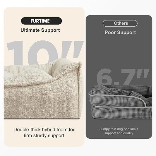 FURTIME XXL Orthopedic Dog Beds Large Sized Dog, Extra Thick Supportive Comfort Pet Sofa, Ergonomic Slant Dog Couch with Removable Washable Cover, Ultra Soft Surface & Non-Slip Bottom, Beige, 48"