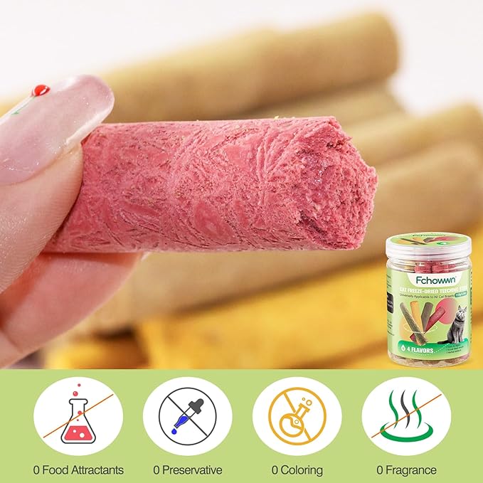 4 Flavors/110g Freeze-Dried Cat Treats,Chew Sticks for Cats and Dogs,Cats Dental Healthy and Hairball Control,Digestive Health Support,(Beef,Cat Grass Salmon,Chicken Pumpkin,Chicken Dragon Fruit)