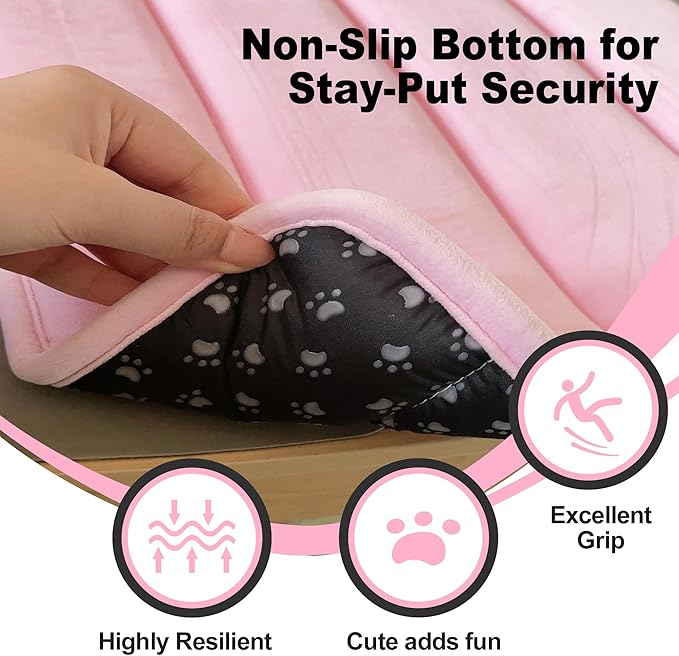 pobopobo Dog Crate Pad, Ultra Soft & Anti-Slip Kennel Mat, Secure Fit for Metal Crates & Dog Cages, Washable Cozy Bed for Extra Small Dogs & Cats (Pink, XS(18"*12"*1.5"))