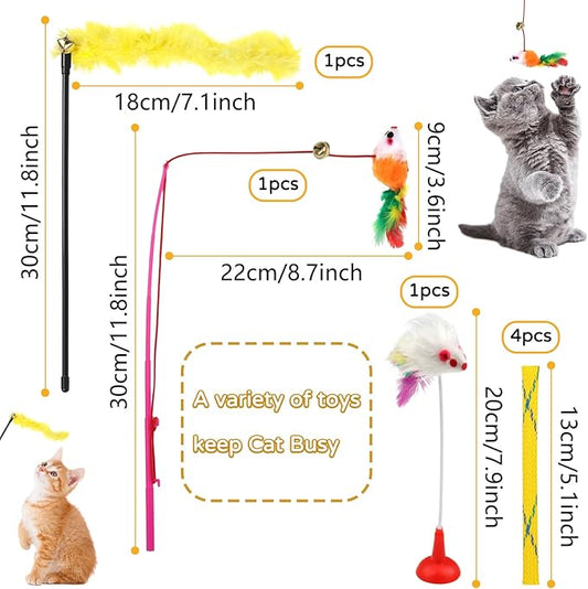 QUOZUO Cat Toys Kitten Toys Assortments, 32 Packs Interactive Cat Toy Variety Pack for Kitty, Cat Wand Toy, Cat Crinkle Balls Bell Balls with Bells, Cat Spring Toy, Catnip Toys for Indoor Cats Kitten