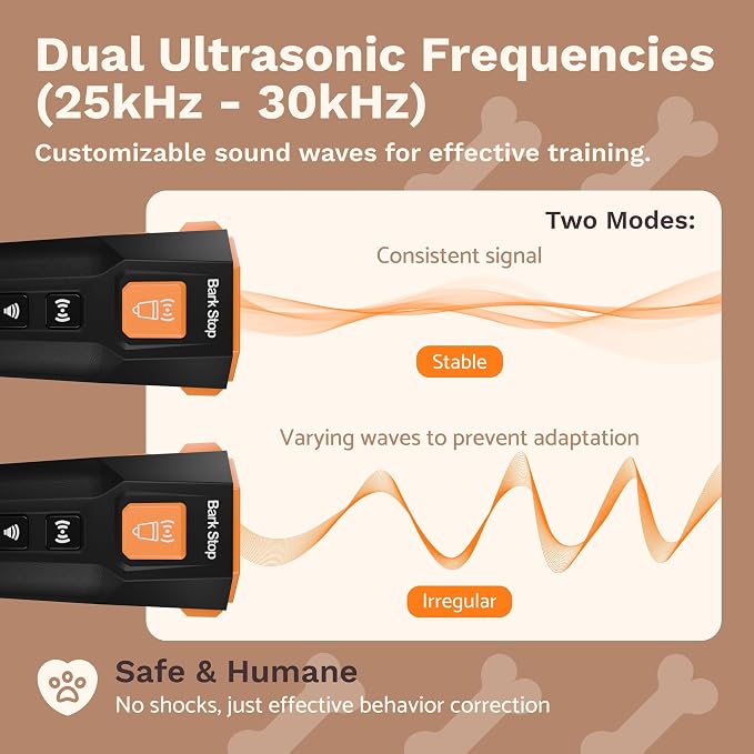 Ultrasonic Dog Bark Deterrent – Rechargeable Anti Bark Device with Dual Frequency & LED Flashlight – Handheld Trainer for Indoor and Outdoor Use (Black)