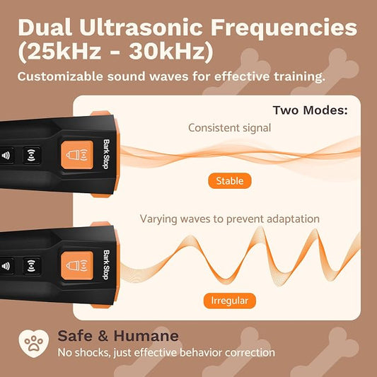 Ultrasonic Dog Bark Deterrent – Rechargeable Anti Bark Device with Dual Frequency & LED Flashlight – Handheld Trainer for Indoor and Outdoor Use (Black)