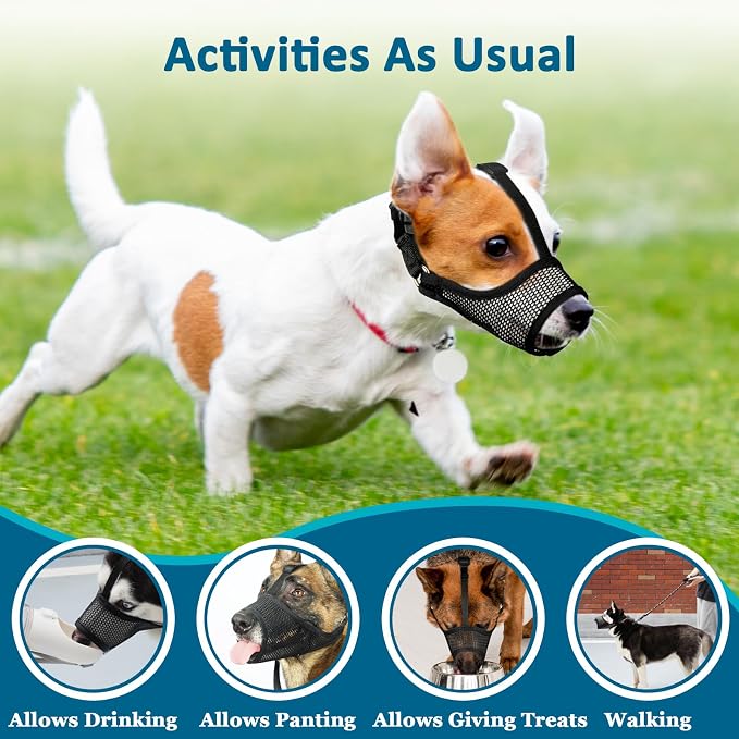 LUCKYPAW Dog Muzzle, Mesh Muzzle for Large Medium Small Dogs, Soft Mouth Guard to Prevent Biting Chewing with Adjustable Head Strap, Perfect for Vet Visit