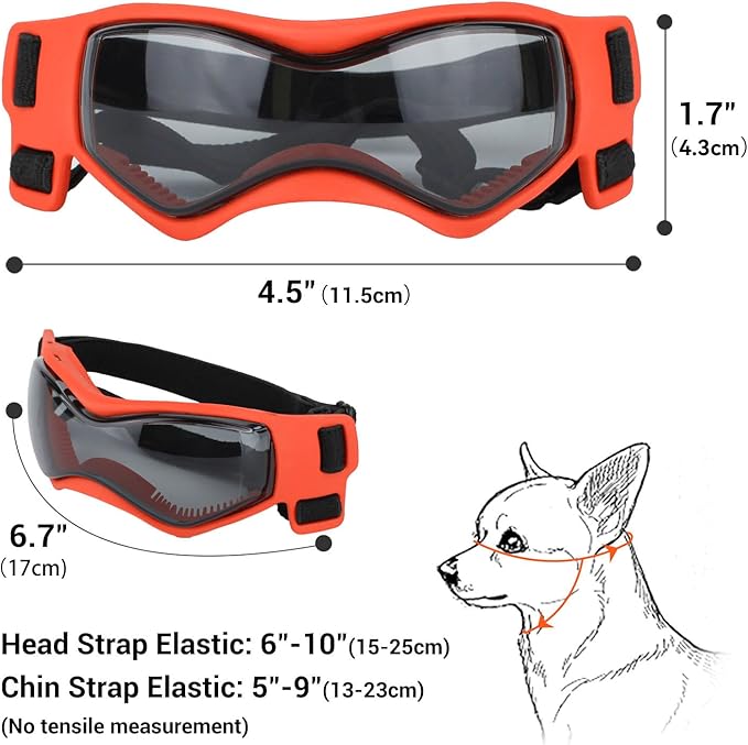 Dog Goggles Small Breed, Dog Sunglasses UV Protection Puppy Eyewear for Small Pet Outdoor Riding Driving, Orange S