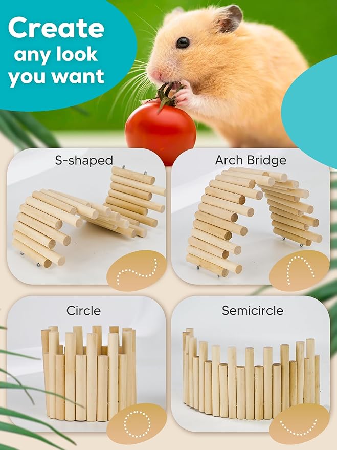 2 PCS Wooden Hamster Fence, Bridge Cage Decor, Wooden Hamster Accessory 11.8in（3.93in High）