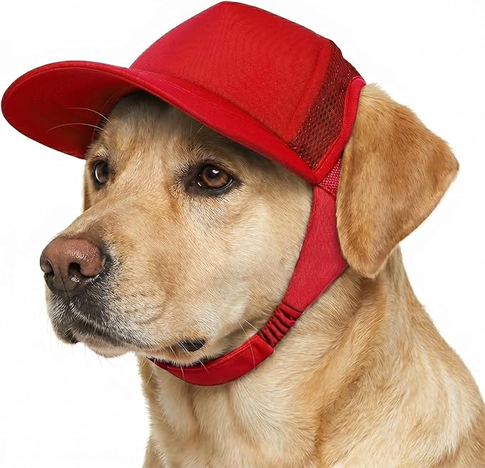Tuff Pupper Dog Baseball Cap | UV Protection Dog Sun Hat | Breathable Lightweight Design | Secure Adjustable Chin Strap | Quick-Dry Fabric | Reinforced Brim | Small Medium Large Dogs (Red, XL)