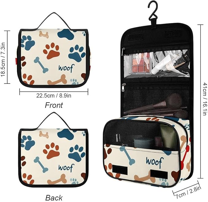 Hanging Travel Toiletry Bag Large Capacity Cosmetic for Daily Use, Christmas (Dog Paw Print Bones)