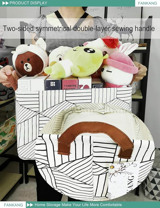 Storage Basket,Nursery Hamper Canvas Laundry Basket Foldable with Waterproof PE Coating Storage, Office, Bedroom, Clothes,Toys (L, REC-Diamond)
