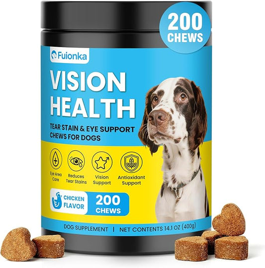 Tear Stain Chews for Dogs 200 Ct Eye Support Soft Chews Dog Eye Care Vision Immune Support Antioxidant Protection with Vitamins Cranberry Extract Fish Oil Lutein for Eye Health (Chicken Flavor)