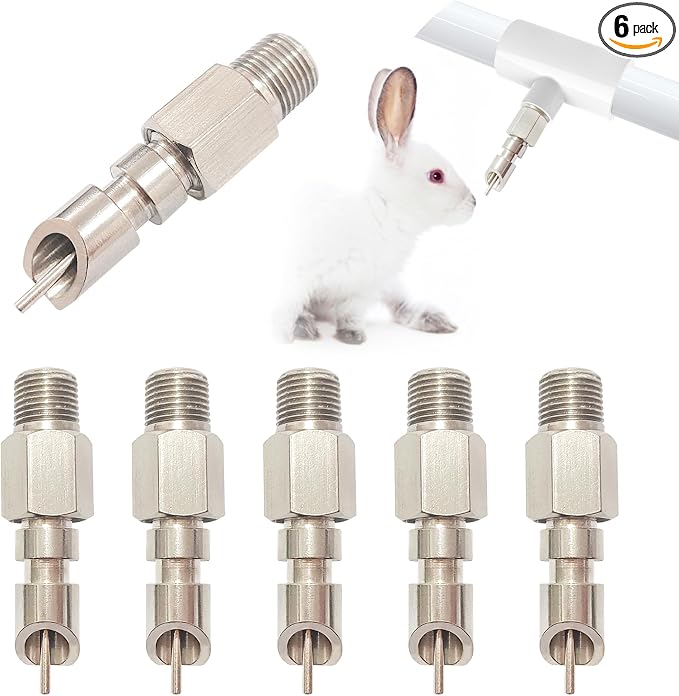 Threaded Stainless Steel Rabbit Water Nipples Automatic Rodent Watering System Kit Animal Breeding Supplies (6PCS)