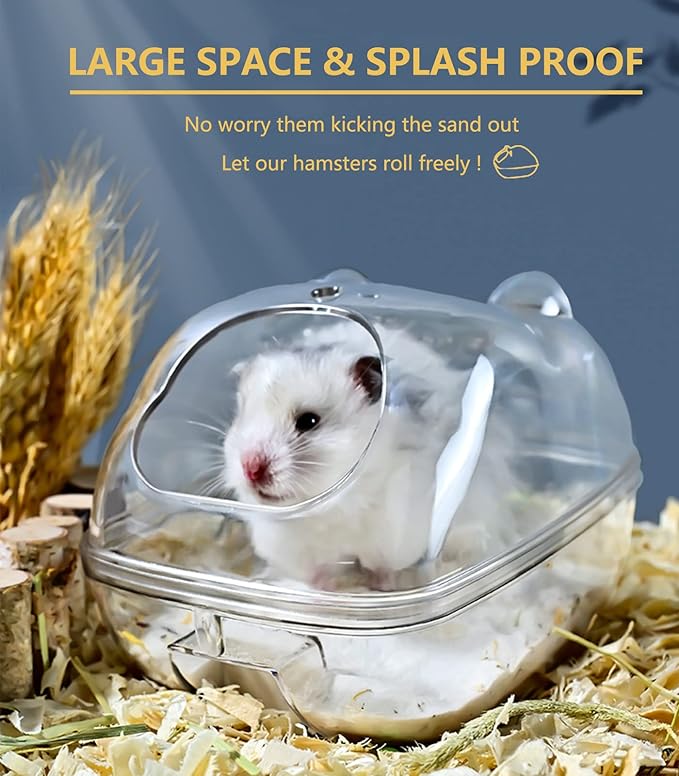 Hamster Sand Bath Container, Hamster Sand Bath Box, Hamster Sand Bathtub with Cleaning Scoop, Big Space, Avoid Kicking Sand Out, Easy to Clean, Perfect for Dwarf Hamster, Syrian Hamster(Large)