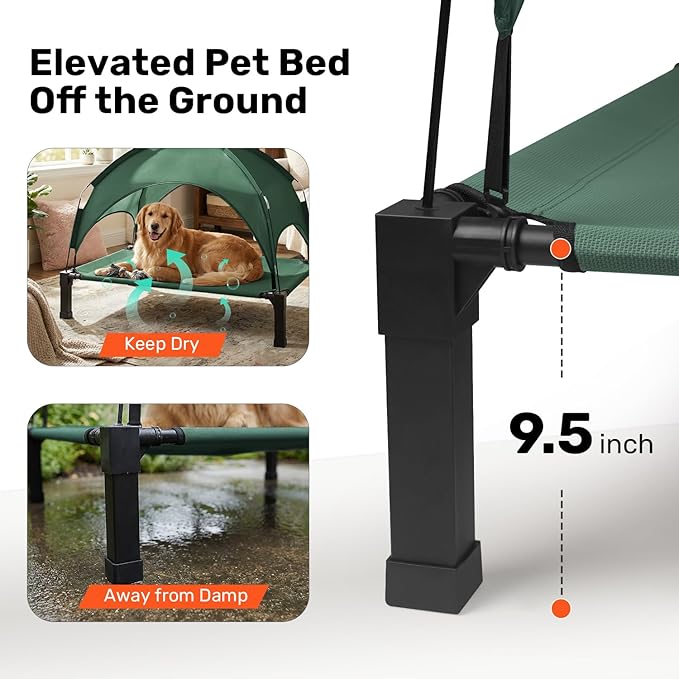 Heeyoo Elevated Dog Bed with Removable Canopy, Portable Dog Cot with Sun Protection Shade Tent, Raised Pet Cooling Cot Bed for Dogs, 51in