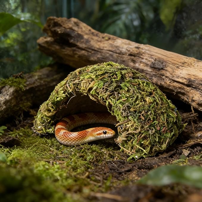 Reptile Hide Coconut Leopard Gecko Hide Humid Crested Gecko Tank Accessories Natural Moss Snake Hideouts for Ball Python, Bearded Dragon,Tortoise,Frog