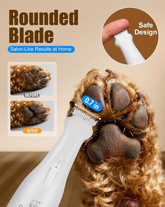 Dog Paw Trimmer for Precision Shaver, Cordless Small Pet Paw Grooming Trimmer, Low Noise for Trimming Dog's Hair Around Paws, Eyes, Ears, Face, Butt(White)