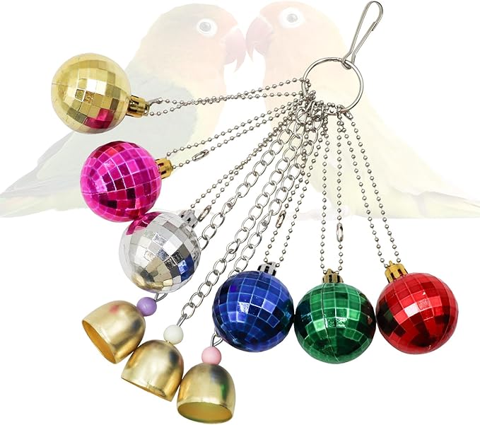 Jinkoozz Bird Toys - Parrot Ball With Bells, Colorful Chewing Toys, Cage Accessories for Parakeets, Cockatiels