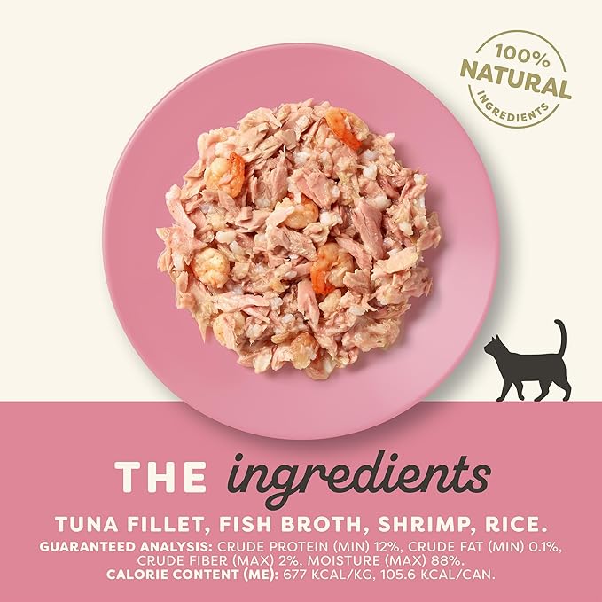 Applaws Natural Wet Cat Food in Broth, Limited and Natural Ingredients, High Protein with No Artificial Additives, Tuna Fillet & Shrimp in Broth (6 x 5.5oz Cans)