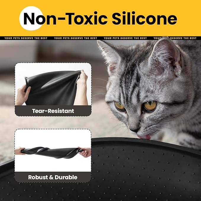 Conlun Dog Food Mat,Raised Edges Pet Food Mats for Spill Containment,BPA-Free Silicone Cat Dog Feeding Mat for Floor Waterproof,Rubber Pet Placemats for Food and Water Bowls 1/2 Inch
