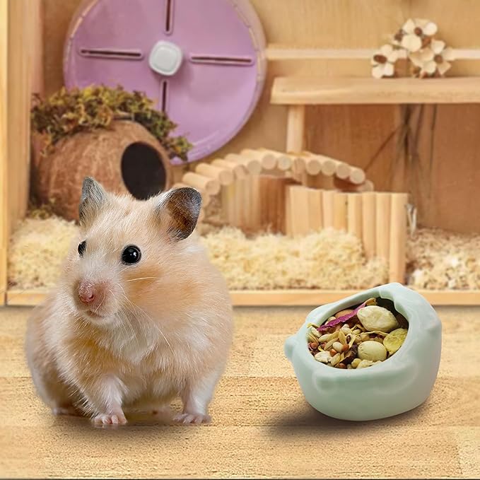 Small Ceramic Pet Hamster Bowl, Easy to Clean Anti Flipping Small Animal Bowls, Hamster Food and Water Bowl for Golden Bears, Rabbits, Hedgehogs, Dutch Pigs, Parrots (Green)