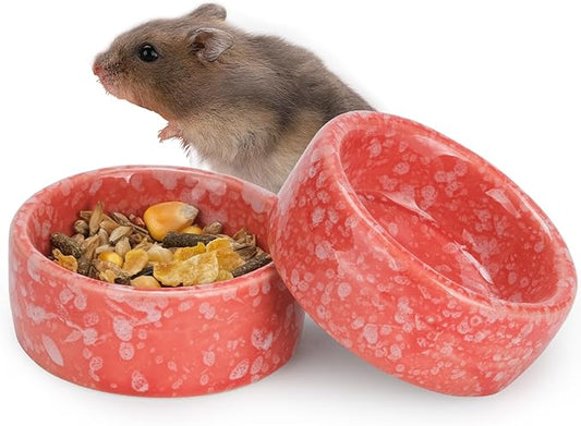 VanEnjoy 2 Pack Ceramic Guinea Pig Food Bowl Dotted Pattern Small Animal Feeding and Watering Supplies for Cage Cute Pink Hamster Water Dish for Chinchilla Ferret Bunny