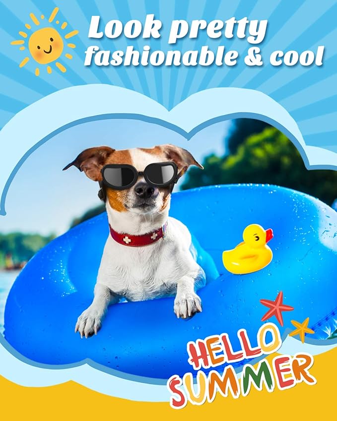 Lewondr Dog Sunglasses Small Breed Goggles UV Protection,Goggles for Small Dogs Eye Wear Protection with Adjustable Strap Windproof Anti-Fog Sunglasses for S-mall Doggy Doggie Glasses,Black