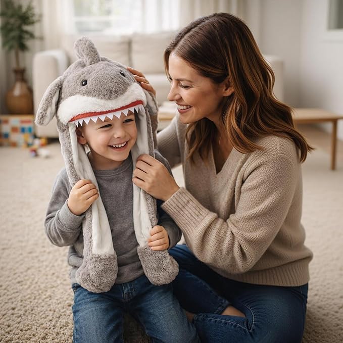 Bubblepompom Animal Hat with Ears Moving Jumping Pop Up Beating Hat Plush Holiday Cosplay Dress Up Funny Gift for Kids