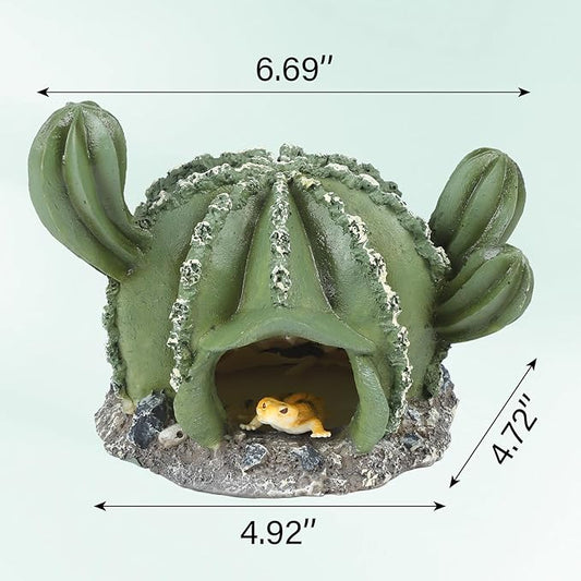 IBWell Resin Cactus Leopard Gecko Hide Reptile Cave，Desert Terrarium Décor，Bearded Dragon Hideout, Small Reptile Hide